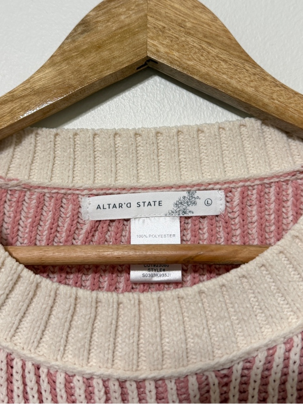 Altar’d State Pink Striped Sweater Size Large Chenille - Picture 3 of 7